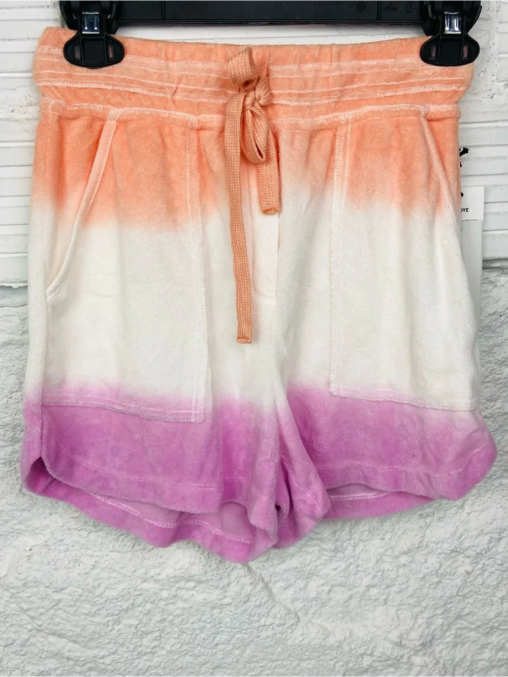 NWT DEX Tie-Dye Terry Cloth Drawstring Shorts - Peach, White & Purple